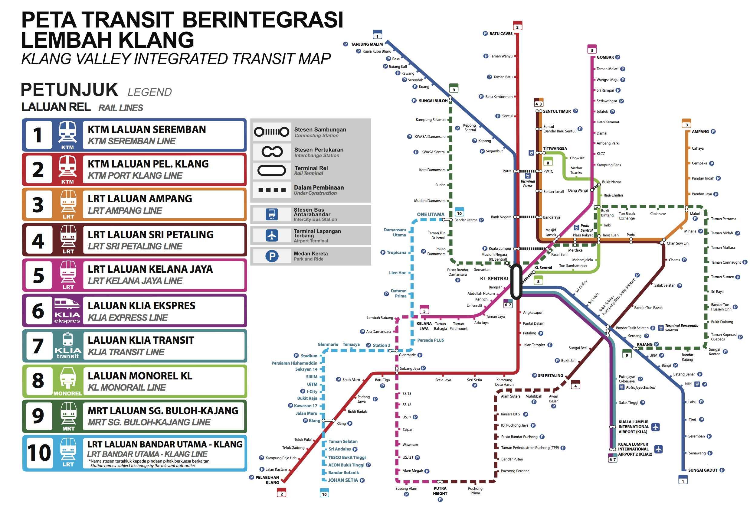 Map of Kuala Lumpur (KL) transport transport zones and public